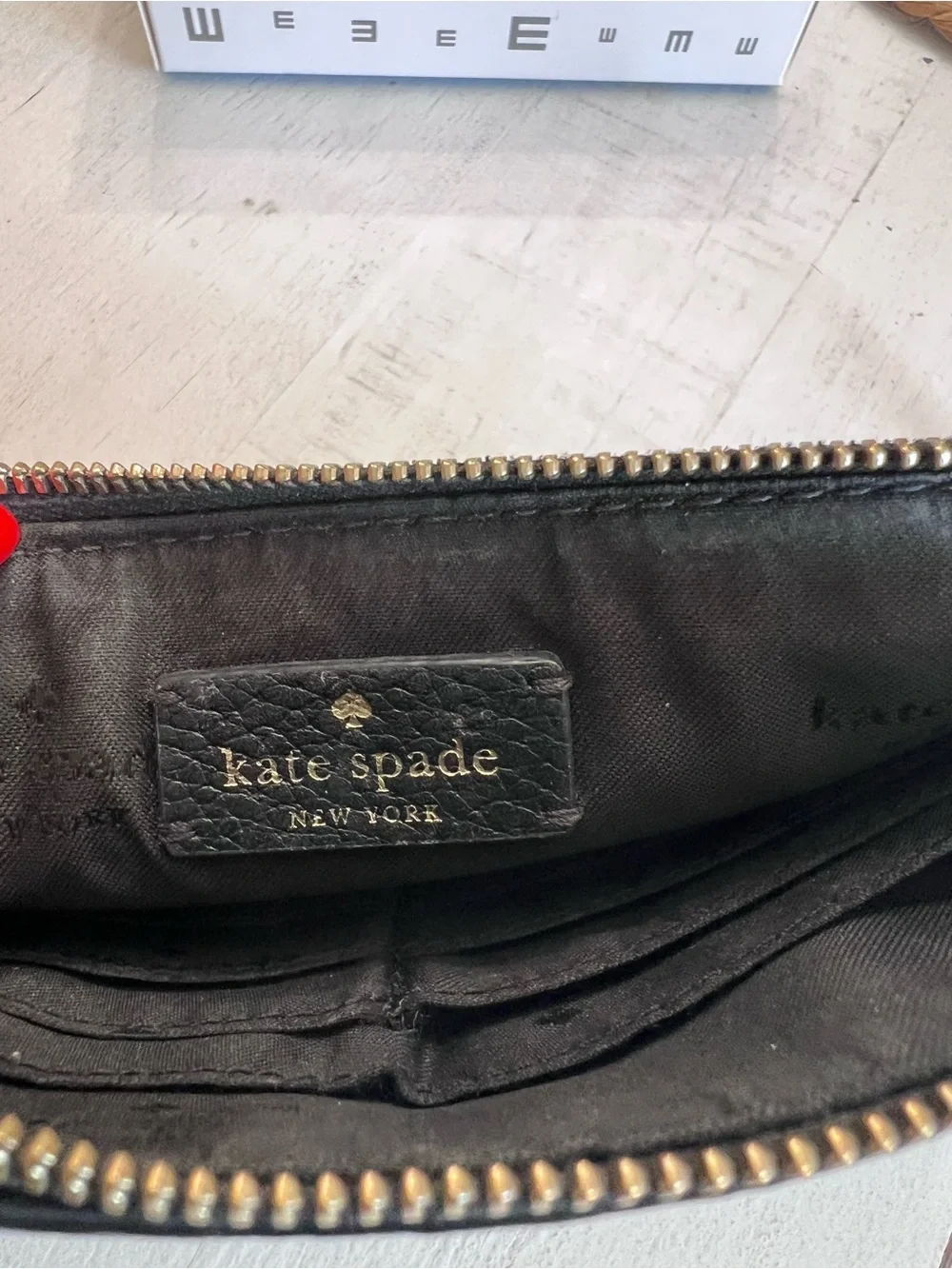 kate spade Black Pebbled Leather Wristlet with Gold Hardware